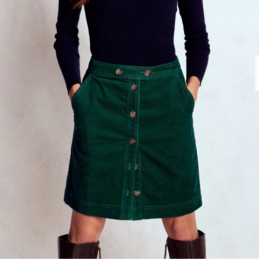 Boden Cecelia Cord Skirt Emerald Night Size 14